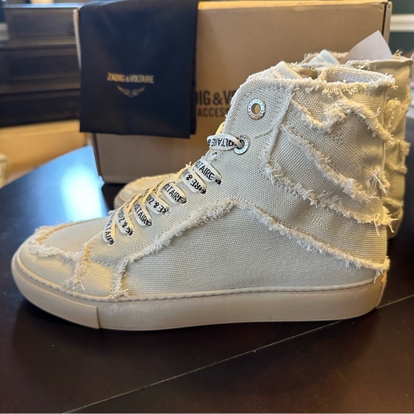 NIB Zadig & Voltaire High Flash Canvas High Tops Size 40 US 9 Flash Cream - Picture 6 of 13